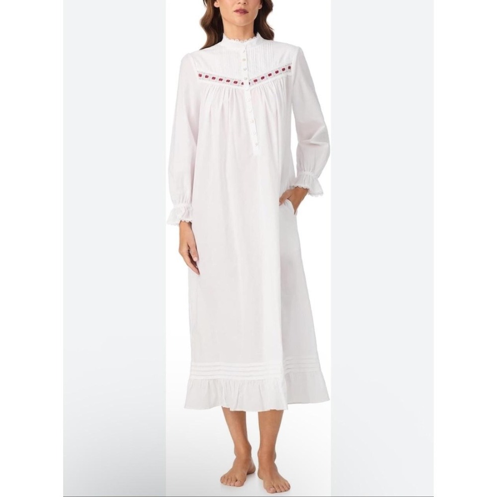 Eileen West Chemise Gown Womens XS White Lace Ruffle Tradwife Nightgown Pajamas